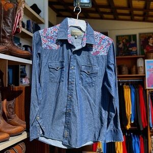 urban TROOPERS Western High Performance Handcrafters Blue Denim Paisley Shirt